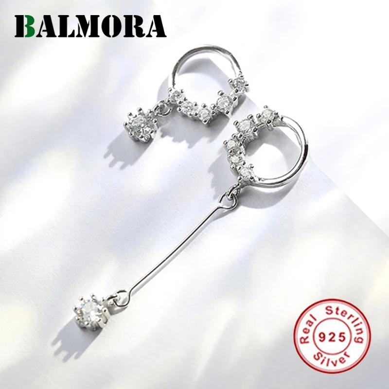 BALMORA, Настоящее 925 пробы, серебряные Асимметричные циркониевые серьги для женщин, женские вечерние серьги, модные ювелирные изделия, Brincos YCE2947