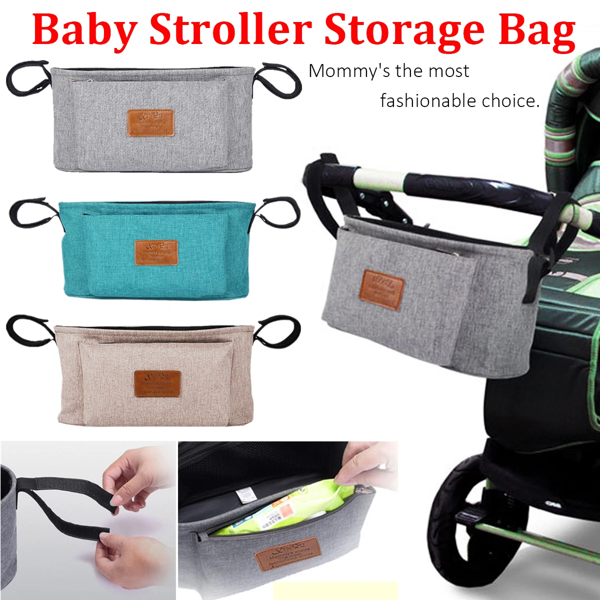 

Stroller Organizer Baby Basket Pushchair Travel Diaper Nappies Storage Bag Feeding Bottle Facial Tissue Portable Accessories