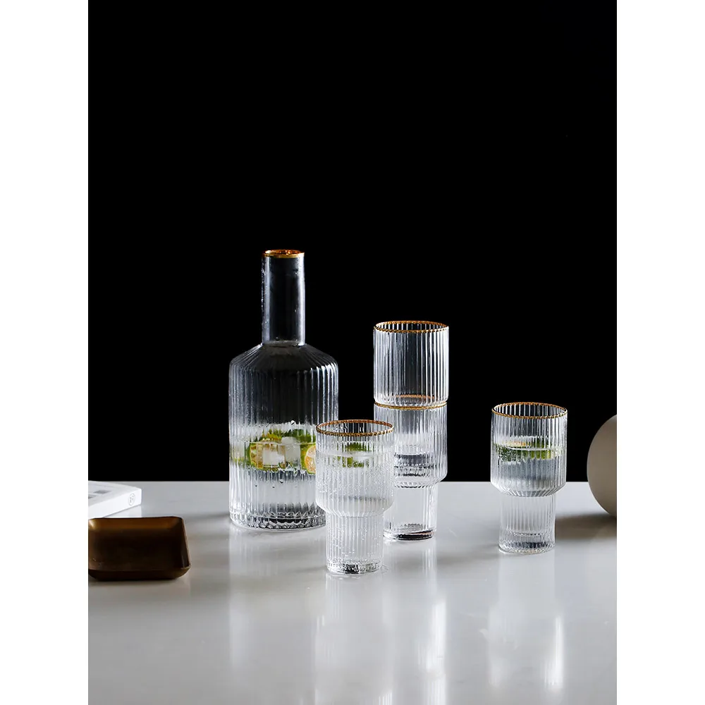 

water glass 1 bottle 4 cups big capacity gift box juicy 245ml glasses cup heat-resisting gold line birthday gifts 920ml bottle