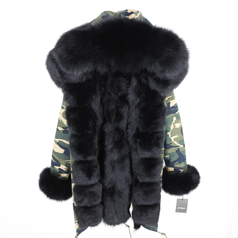 Brand Real Fur Coat Fashion Winter Jacket Women Natural Real Fox Fur Collar Loose Long Parkas Big Fur Outerwear Detachable