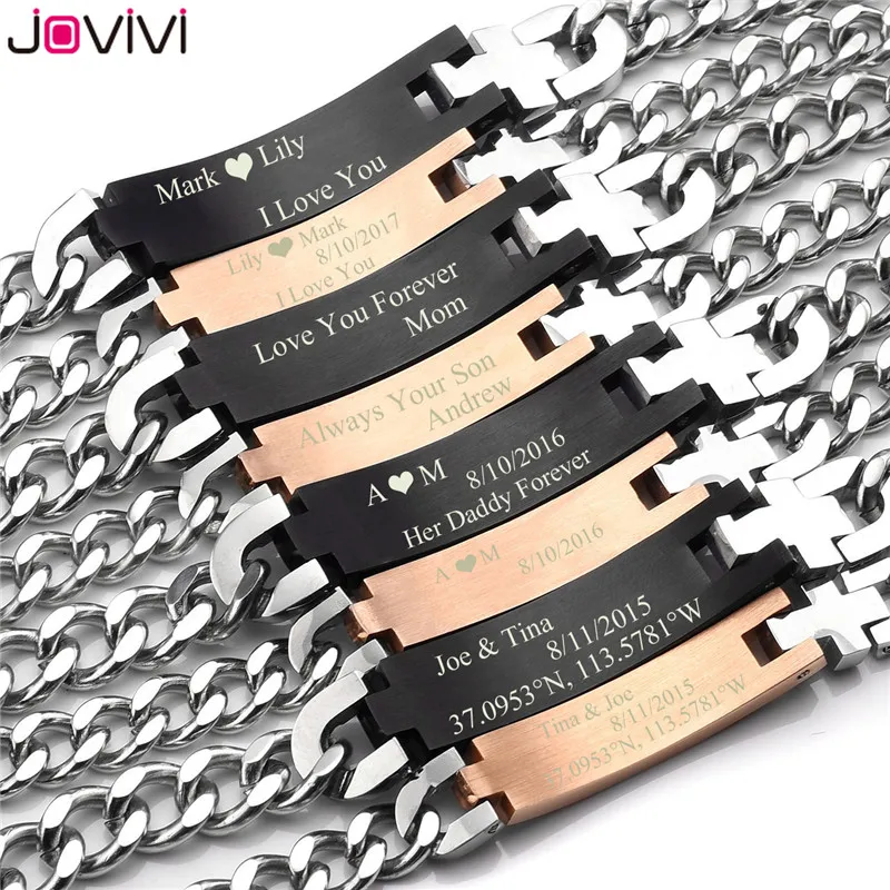 

JOVIVI Free Engraving - Personalized Custom Men Women Stainless Steel CZ "His & Her " Couples Bracelets Matching Set Valentine's