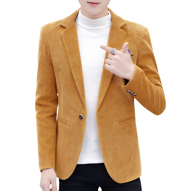 

Velvet Suit Men's Thicker Regular Single Button Suit Casual Red Yellow Black Jacket Men Blazers