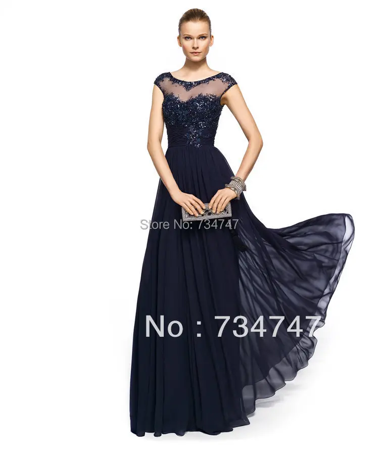 Sexy Sheer Top Evening Dress Formal Gown Elegant Cap Sleeves With Lace Applique Sequins Corset