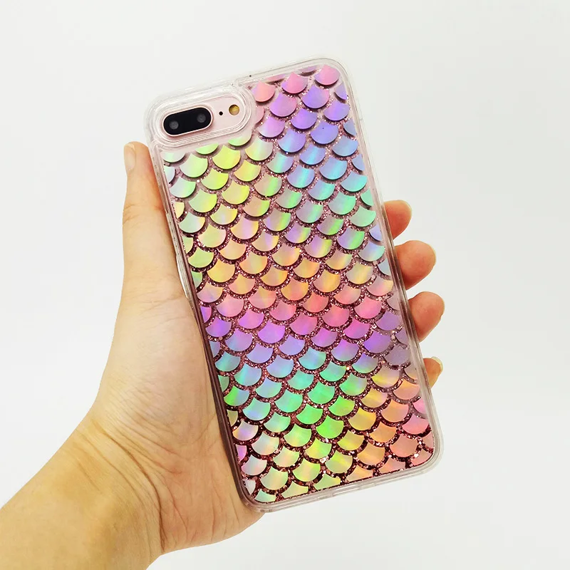 Luxury Hologram Iridescent Laser Fish Scale Pattern Cover for iPhone X Liquid Glitter Capa 6 6S 7 8 Plus Rainbow Case |