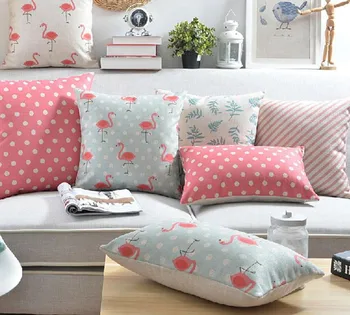

High Quality Tropical Pillowcase Bird Pink Flamingos Cushion Household Linen Throw Pillows Cojines Almofadas Without Fillings
