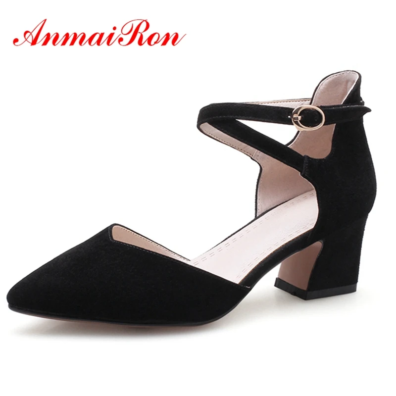 

ANMAIRON Flock Women Pumps ankle strap High Heel shoes Pointed Toe Dancing Shoes Sexy Party Ladies High Heels Shoes women CR206
