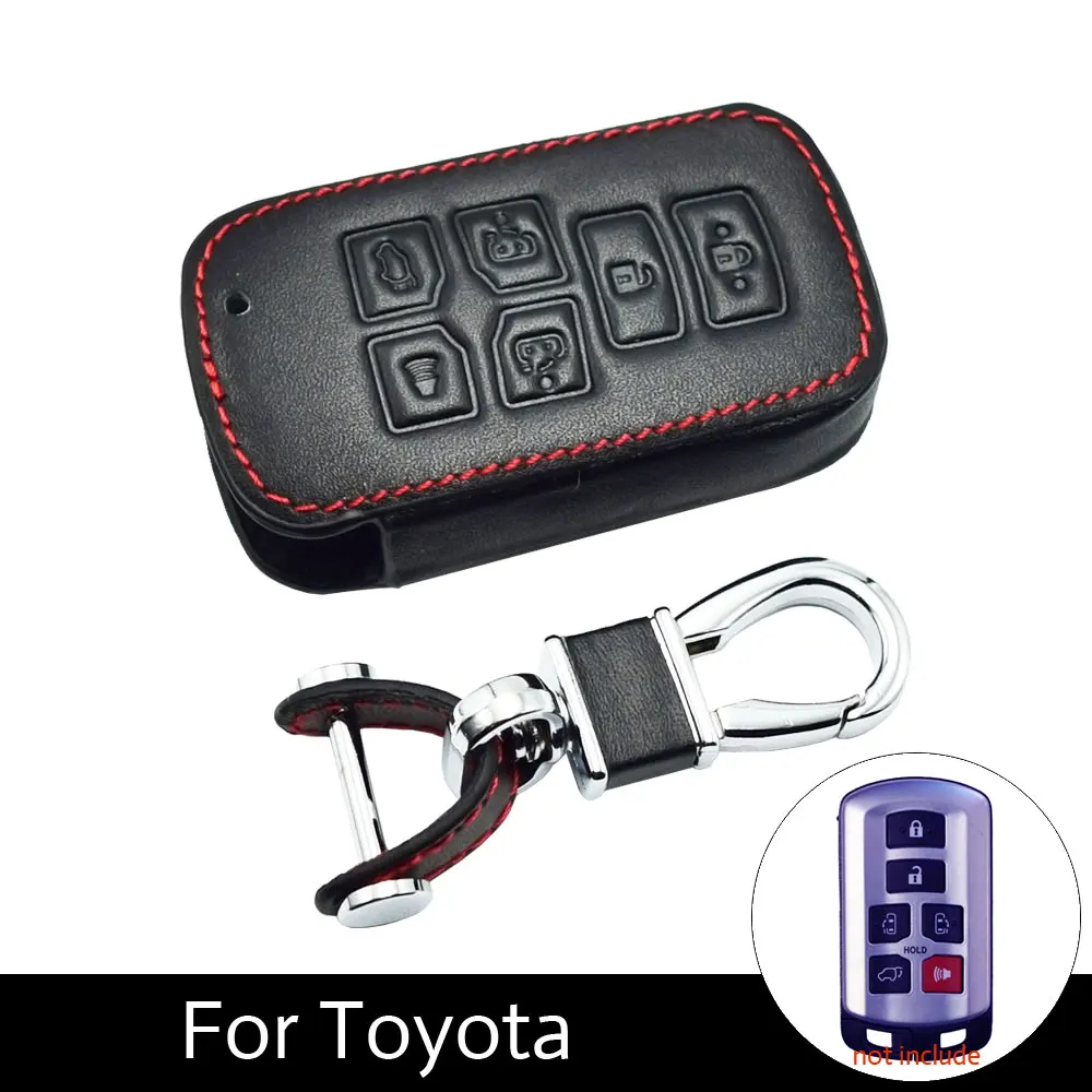 

6 Buttons Leather Car Key Case For Toyota Sienna 2012 2014 2016 Tacoma Smart Keyless Remote Fob Cover Keychain Protector Bag