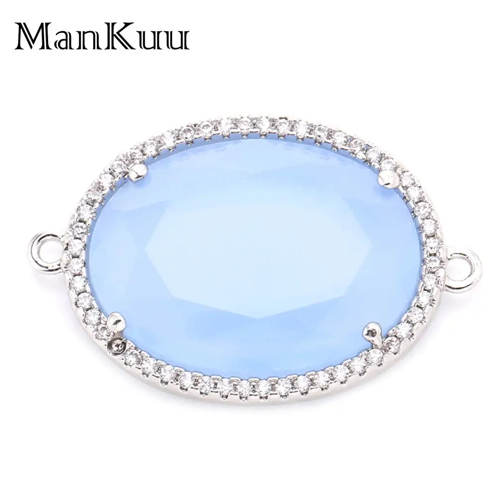 

Mankuu 18*23mm Faceted Oval Glass Crystal Connector Charms Silver Zircon Natural Gem Stone Connector For Jewelry Making 5pcs/Lot