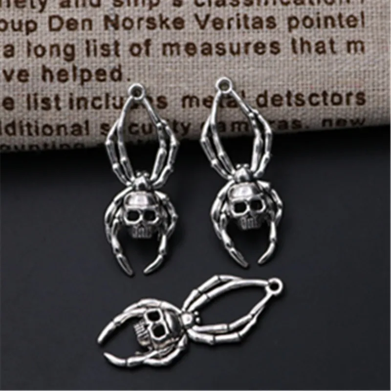 

6pcs Antique Silver Spider Ghost Skull Charm Necklace Earrings DIY Punk Wind Metal Jewelry Accessories Handmade Alloy Pendants