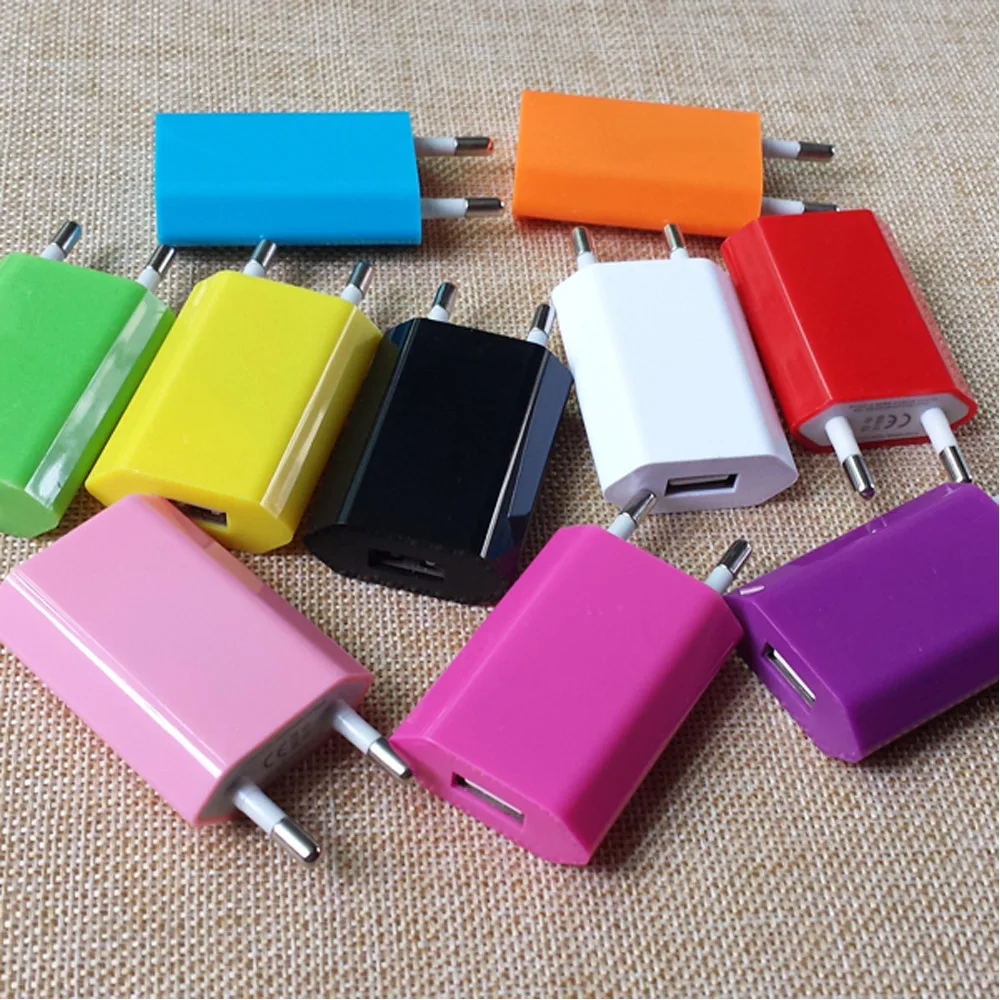Hot selling Colorful Travel Wall Charging Charger Power Adapter European/USA Plug USB AC For Apple iPhone 5 5S 4 4S 3GS iPod
