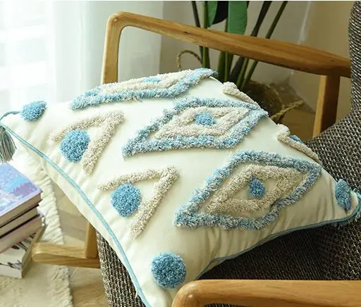 Синяя и белая элегантная Минималистичная Скандинавская ручная кисточка Декоративная Подушка Наволочка для дивана