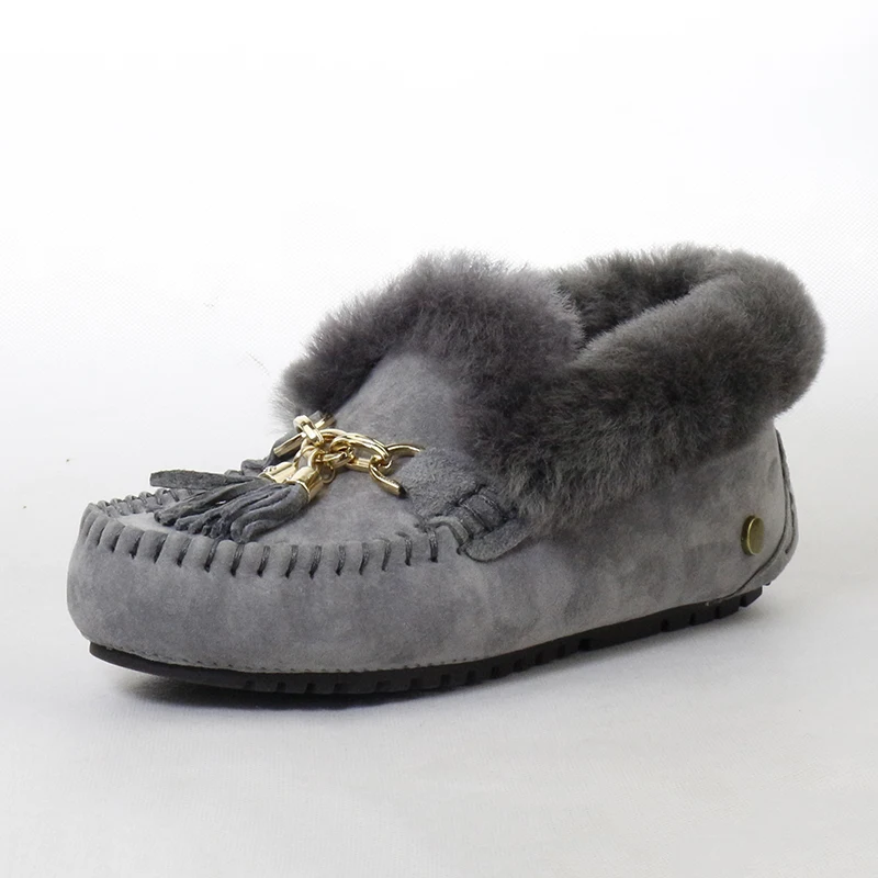 Женские туфли-мокасины на снежную погоду, на плоской подошве, модные, с натуральным мехом, зимние, на плоской подошве, из натуральной замши, теплые, противоскользящие, зимняя обувь