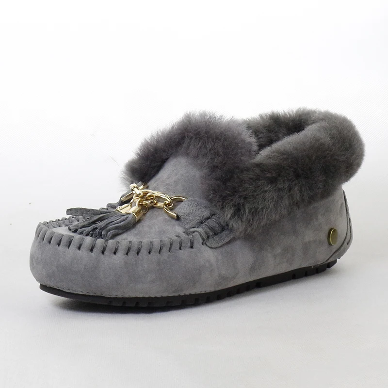 

Women Snow Moccasins Flats Top Fashion Natural Fur Winter Flats Genuine Suede Leather Snow Shoes Warm Anti Skid Winter Shoes