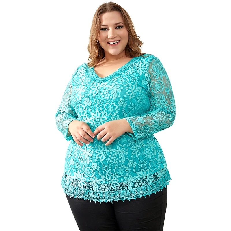 Najtaniej Kobiet Plus Size duże stocznie topy Femme elegancki kwiatowy koronki T koszula kobiety elastyczne koszulki 6XL 7XL 8XL H009
