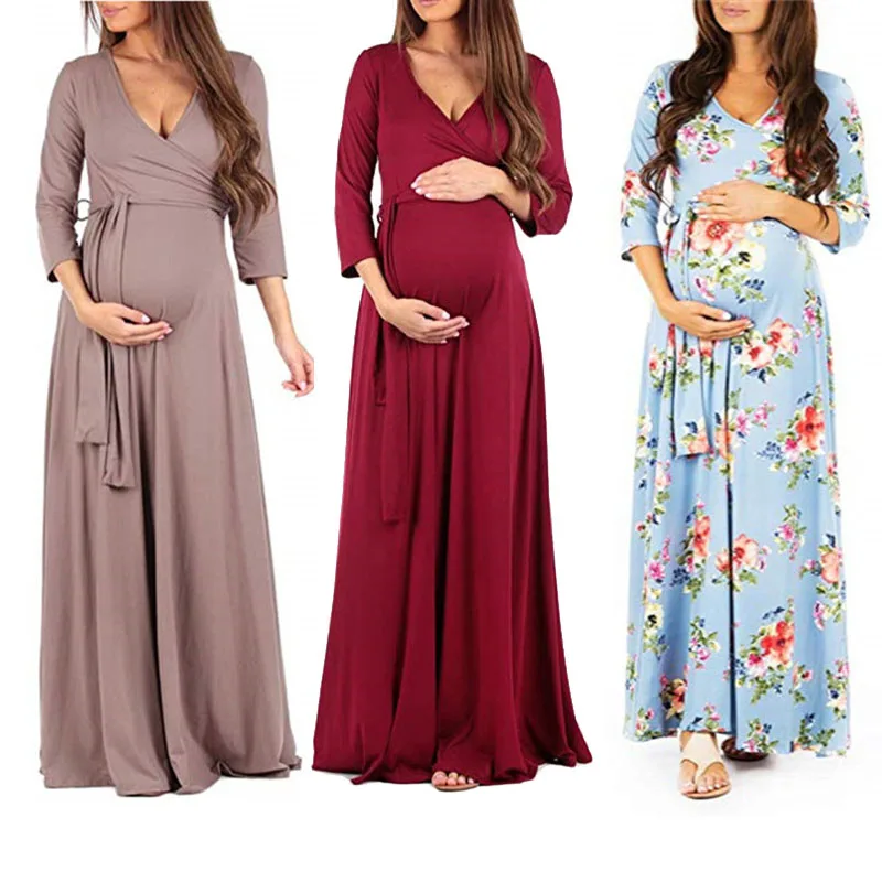 2018 Long Sleeve Maternity dress Plain Pregnant Clothes Dress clothing ...