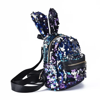 

1PC Cute Big Rabbit Ears Shoulderbag Women Mini Travel Bag Escolar Shinning Bling Sequins Backpack For Teenager Girls Mochila