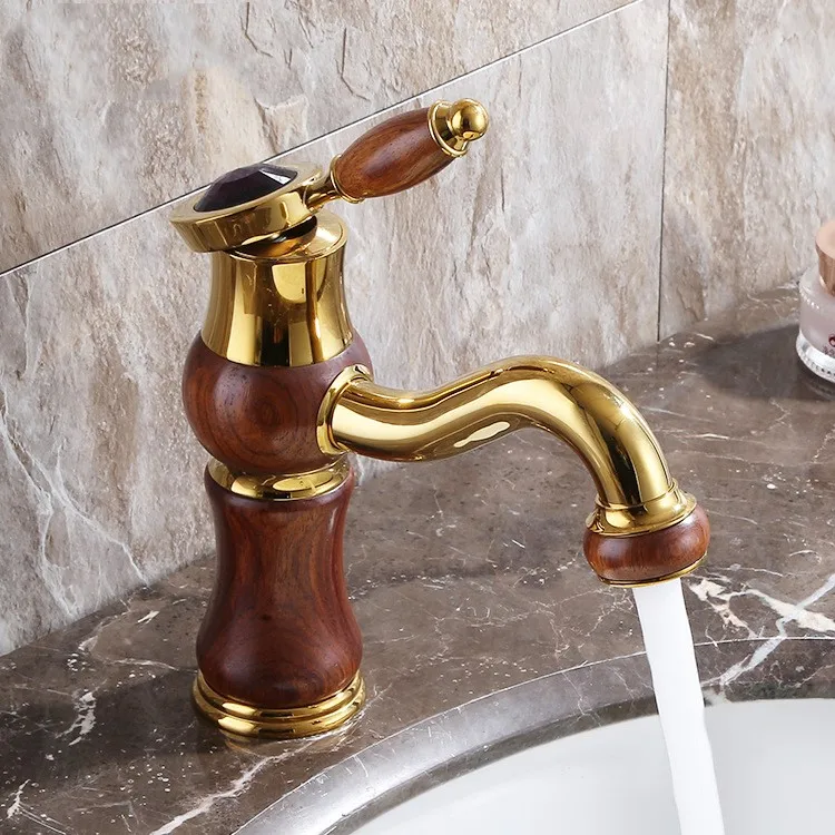 Luxury Gold Solid Brass Jade Stone Waterfall Bathroom Sink Faucet