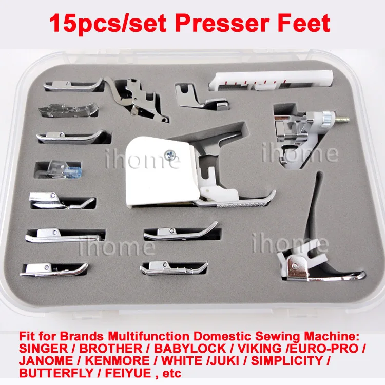 15 PCS Sewing Machine Presser Foot Feet Tool Kit Set For Brother Singer Domestic 