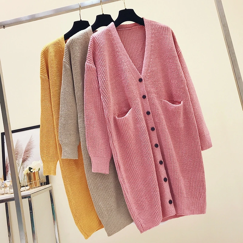 

Woman Autumn Winter Long Cardigan Sweater Knitted 2019 Korean Drop Shoulder Loose Sweaters Cardigan Pocket Sweater Coat Tops New