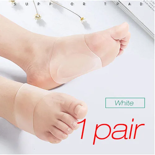 1 pair white WGAFON 1 пара силиконовых подушечек для коррекции стопы бандаж для ног стелька для плоской стопы мужские и женские стельки для ухода за ногами спортивная мода - Цвет: 1 pair white