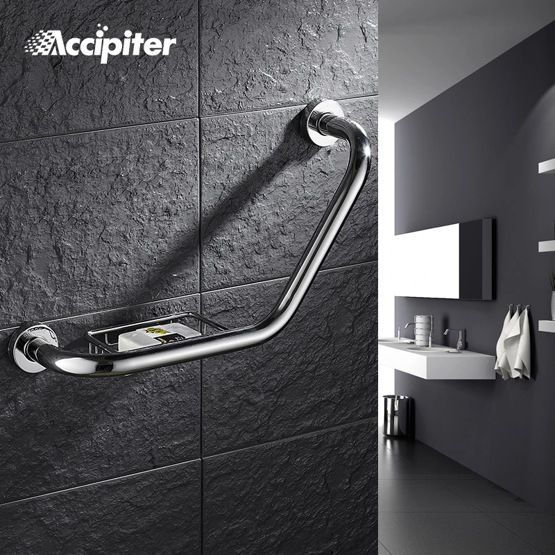Stainless Steel Wall Mount Bathroom Bathtub Handrail With Soap Dish