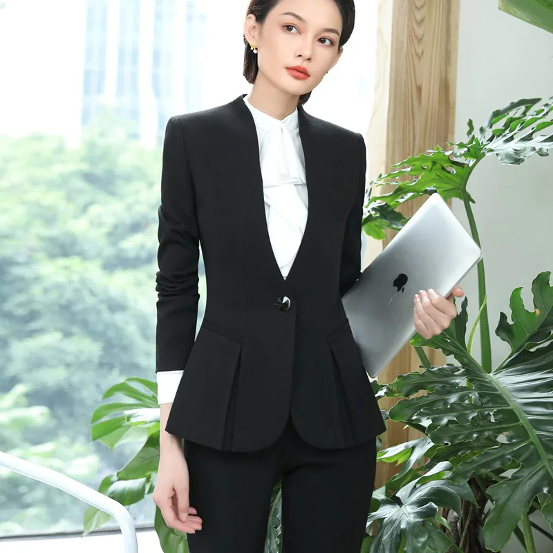 Pantalon Porter Le D'entrevue Formelle Nouveau Pants Blazer Bureau Mince khaki Mode Qualité Costumes Dames Black Travail Plus Taille Haute La Et Pants Ensemble D'affaires qxtH0waU
