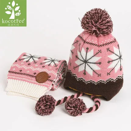 Hat And Scarf Kocotree/детская зимняя шапка, шарф, перчатки, набор, снежинка, узор, вязаная детская шапочка, шапки, грелки на шею, варежки, костюмы для мальчиков и девочек - Цвет: Hat And Scarf