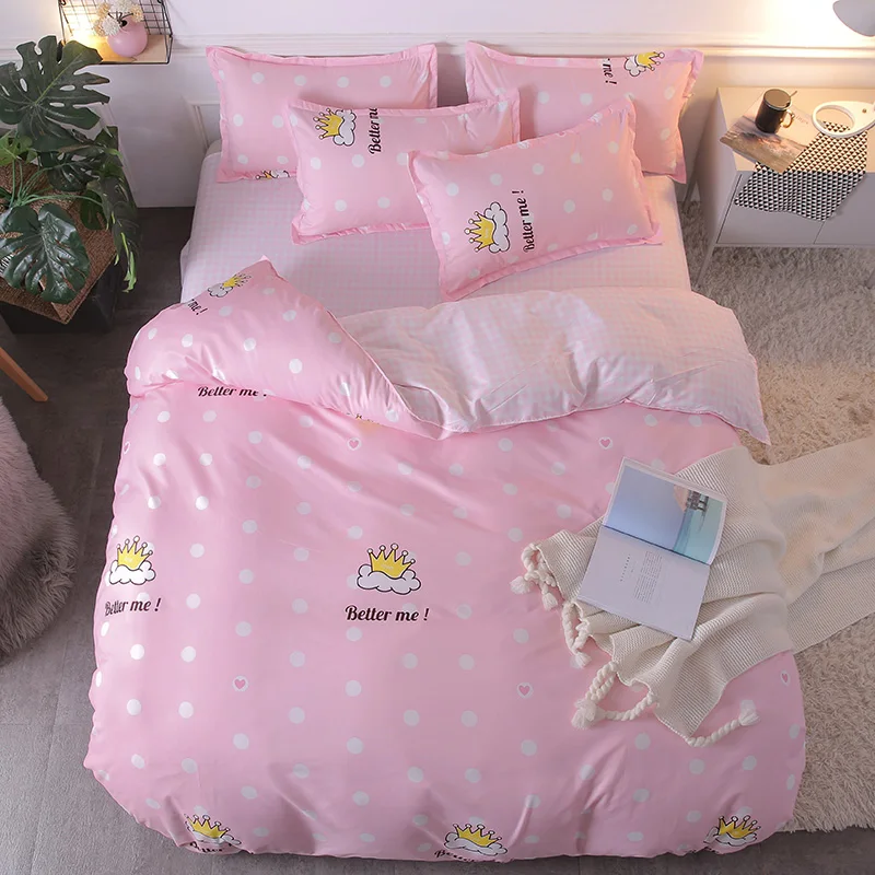 Pink Double Bed Winter Thickening Letter Dream Duvet Cover+ Bed Flat Sheet+ Pillow Case Twin Full Queen King size