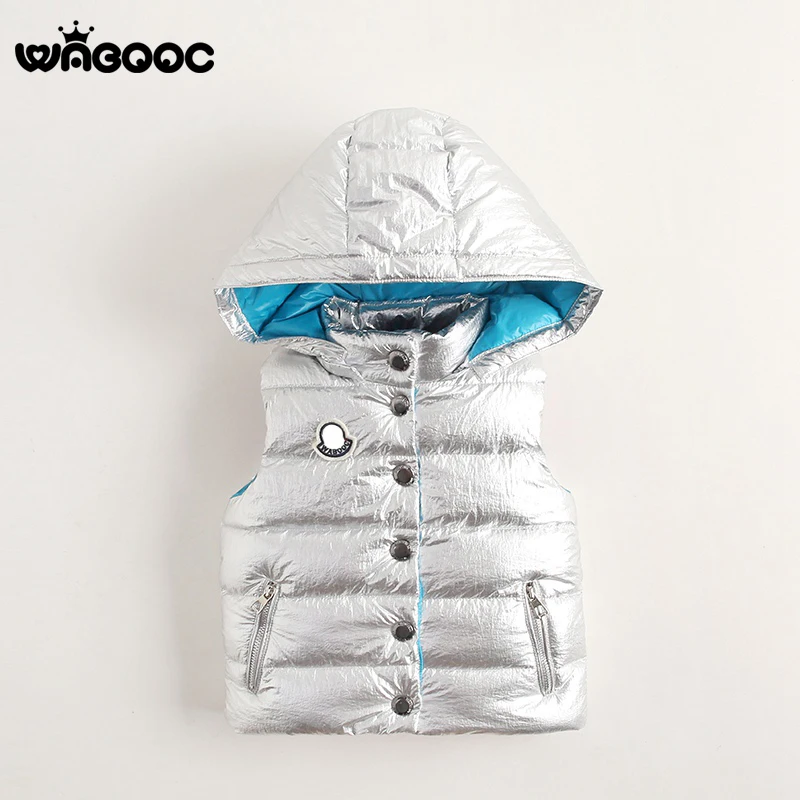 

WABOOC New Bright Shiny Space Silver Children Down Vest Waistcoat 90% White Duck Down Kid Boy Girl