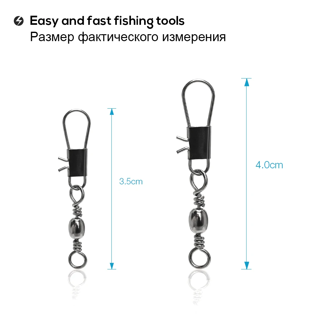 

30pcs/lot 6# 8# Stainless Steel Swivels Fishing Connectors Pin Bearing Rolling Snap Swivel Roll Fishing Tackle Accessories