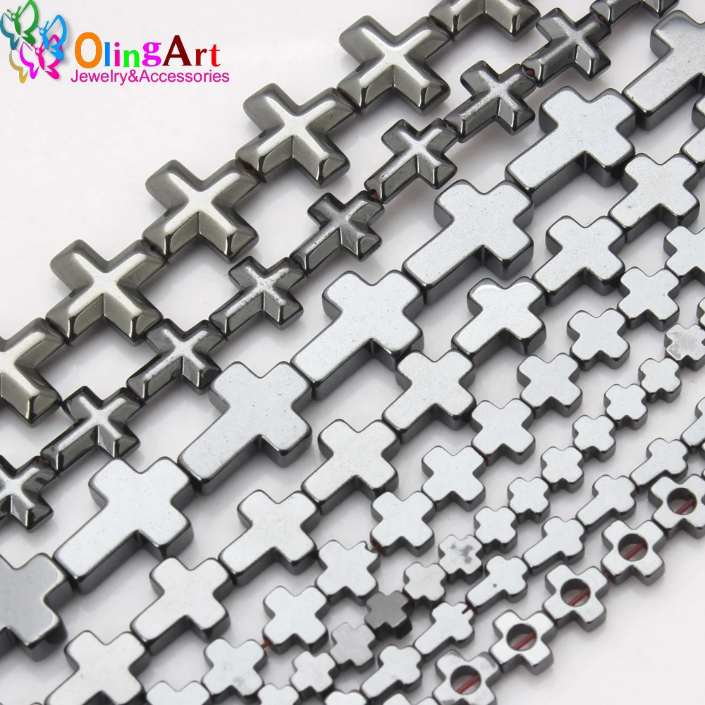 

OlingArt 4/6/8/10/12MM Various Cross style AAA quality Beads Natural Hematite Stone DIY Necklace/Bracelet/earring Jewelry Making