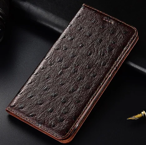 SS13 страусиный Узор Натуральная кожа Магнит чехол для телефона для samsung Galaxy Note 4 чехол для samsung Galaxy Note 4 сумка для телефона - Цвет: Dark Brown