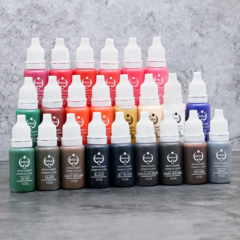 

1/2 OZ/Bottle Tattoo Ink Pigment For Permanent Makeup Eyebrow Eyeliner Lip Body Tattoo Art 23 Colors Beauty Tools Free shipping