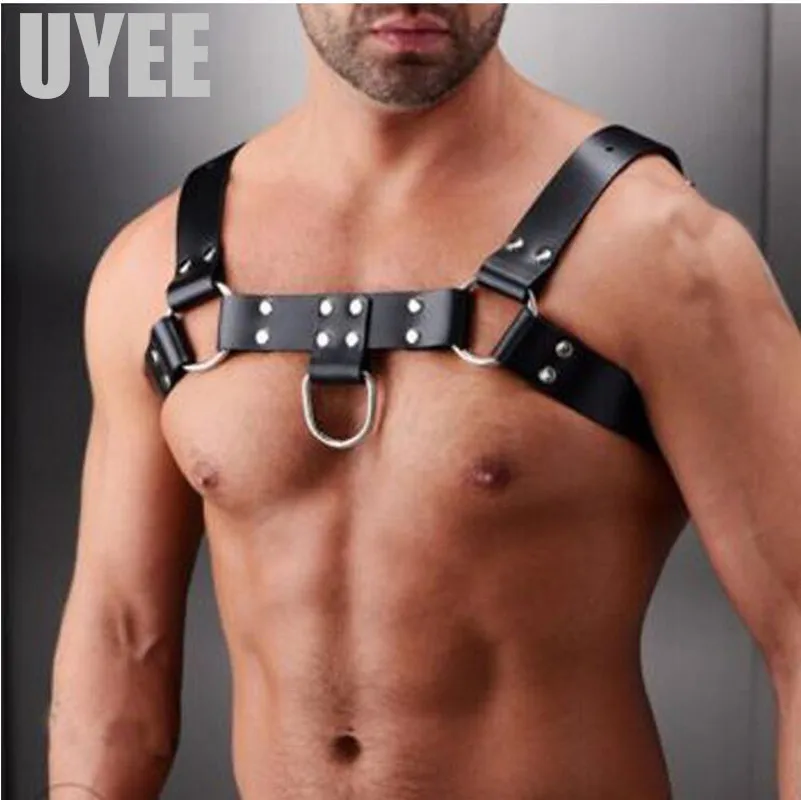 

UYEE Leather Lingerie Belts Body Chest Harness Bondage Sexy Costume Fetish Harness For Men Exotic Wear Nightclub Cosplay LM-002