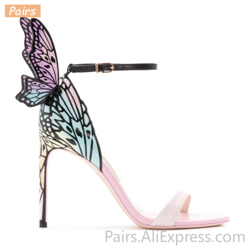 Роскошные Стразы Бабочка крылья Ангела женские сандалии, украшенные кристаллами; туфли на шпильке; Вечерние платья на высоком каблуке Туфли-лодочки с пряжкой и ремешком