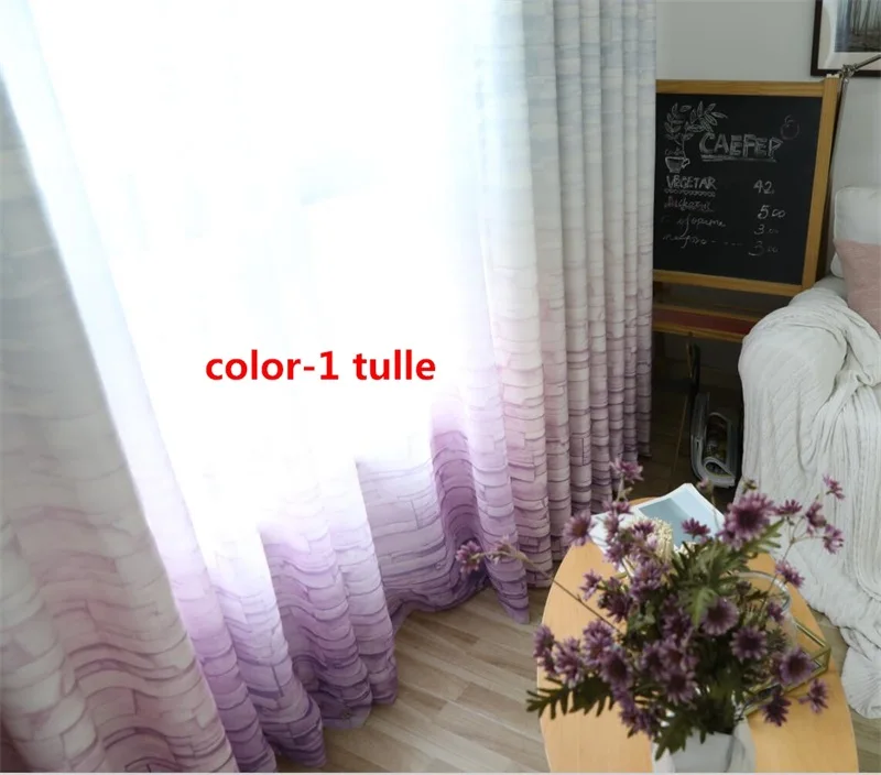 color-1 tulle Скандинавские Геометрические печати фиолетовый градиент затемненные занавески s для гостиной спальни эркер Лист Тюль занавеска T49#3 - Цвет: color-1 tulle