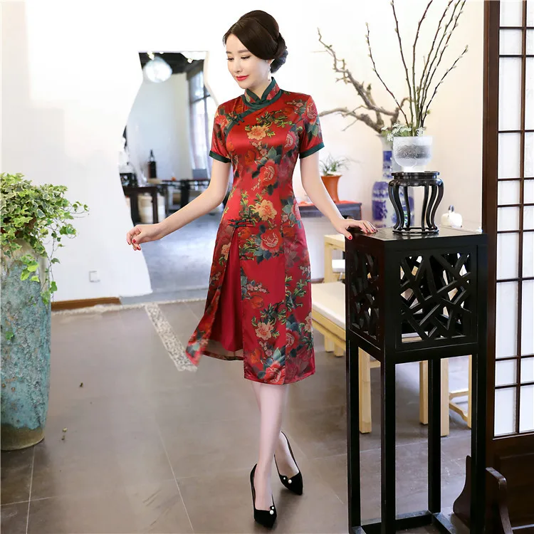 2019 г. цветочный принт Вьетнамки стиль короткий аозай qipao платье