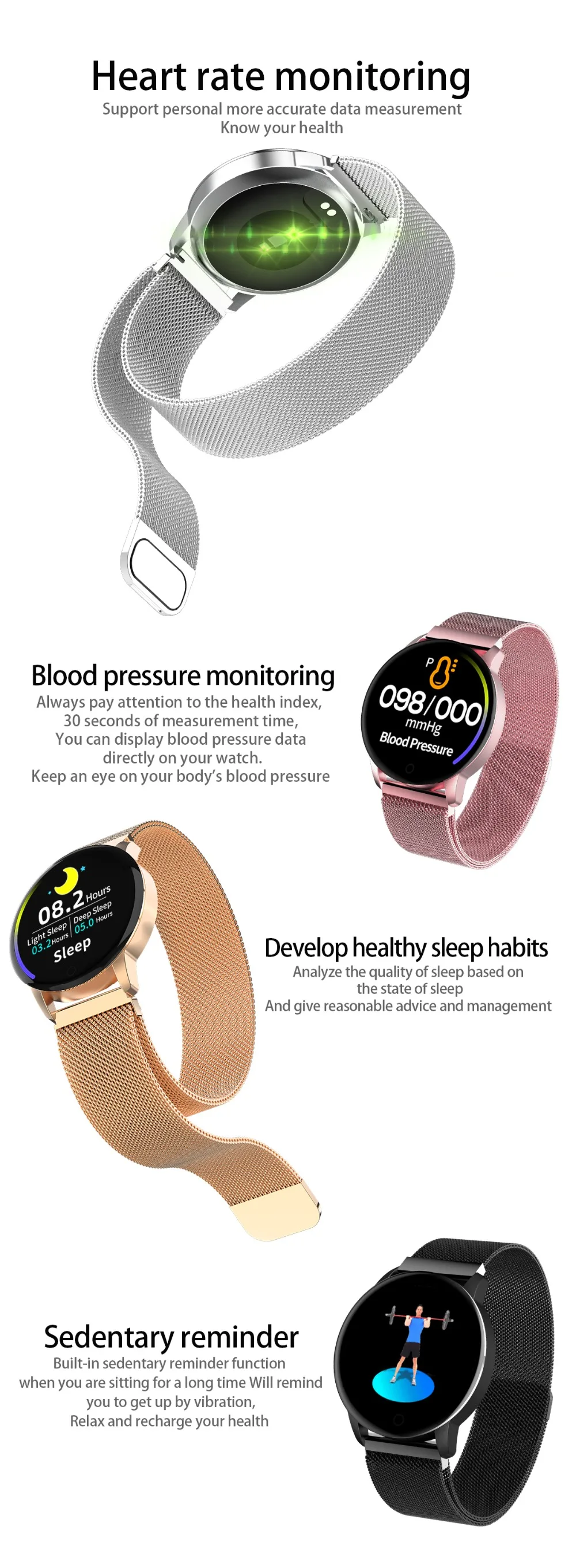 Vorke VK15 Women Smart Watch Fashion Fitness Tracker Heart Rate Monitor Blood Pressure Measure Sport Functional Smart Watch