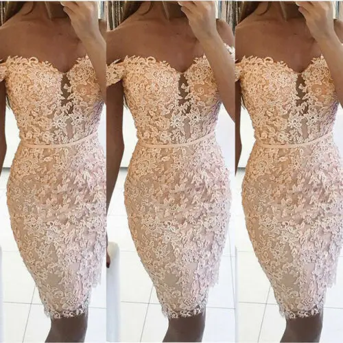 

HIRIGIN Women Off Shoulder Bodycon Lace Mini Dress Ladies Summer Holiday Party Dress