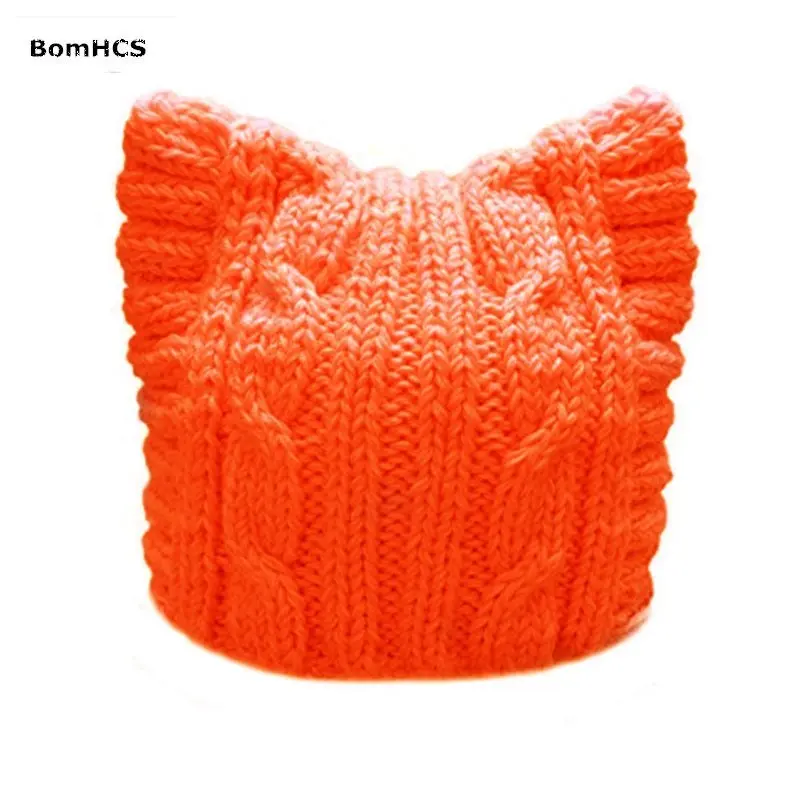 BomHCS, ручная работа, вязаная женская шапка с кошачьими ушками - Цвет: Оранжевый