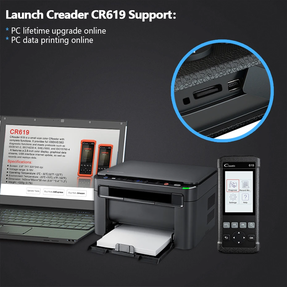 Launch X431 Creader CR619 ODB2 OBD2 сканер ABS сканер для подушек безопасности считыватель кодов двигателя для OBD 2 автомобиля диагностический Запуск сканер CR619