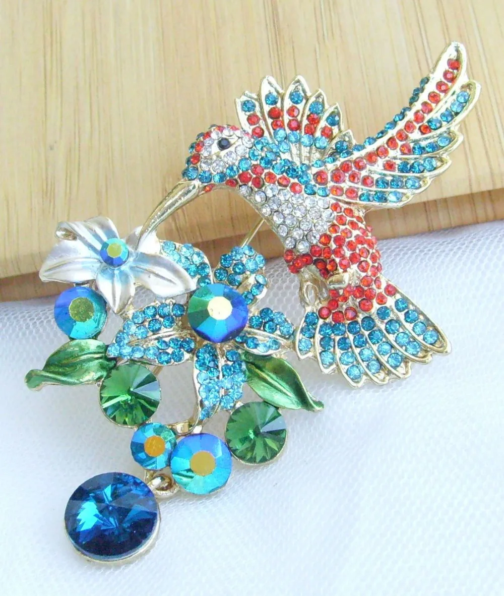 

Unique 3.54" Multicolor Rhinestone Crystal Animal Hummingbird Brooch Pin KPA01775C5