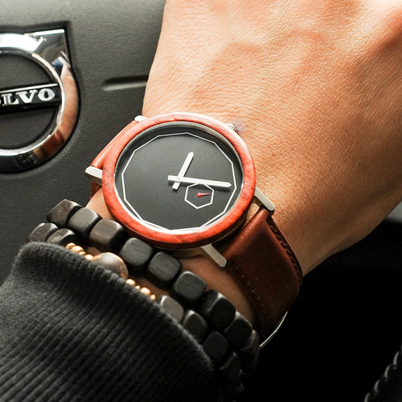 BOBO BIRD V-M28 Men Watch Wood Bezel Steel Dress Watch Business Leather Quartz Watch for Male Relogio Masculino