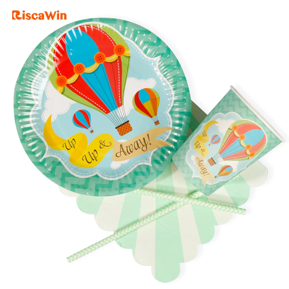 Тематический набор бумажных тарелок с горячим воздушным шаром, вечерние, вечерние, праздничные, одноразовые, набор посуды на 8 упаковок
