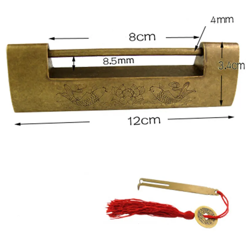 Латунь сундук для украшений чемодан чехол Карп пряжки Засов защелка Винтаж китайская мебель брак Рыбы Болт замок, 1 шт
