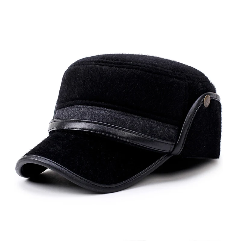 Зимняя кепка для защиты ушей, шерстяная шляпа для мужчин, Ретро стиль, женские кепки, Повседневная Классическая Кепка в стиле Гэтсби, плоская кепка - Цвет: Черный