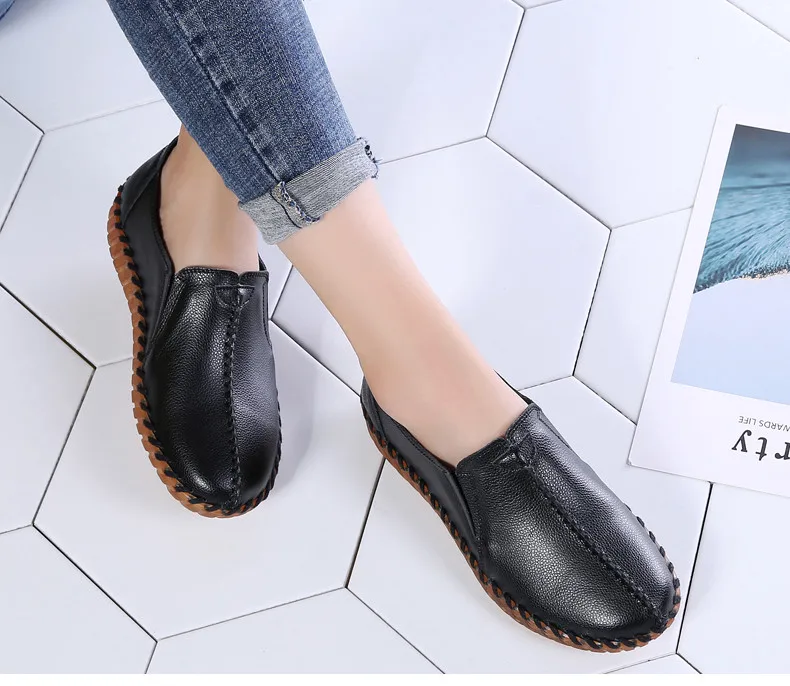 CAGILKZEL 2019 New Woman Shoes Casual Genuine Leather Shoes Women Loafer Slip On Ladies Shoes For Women Moccasins slipony (9)