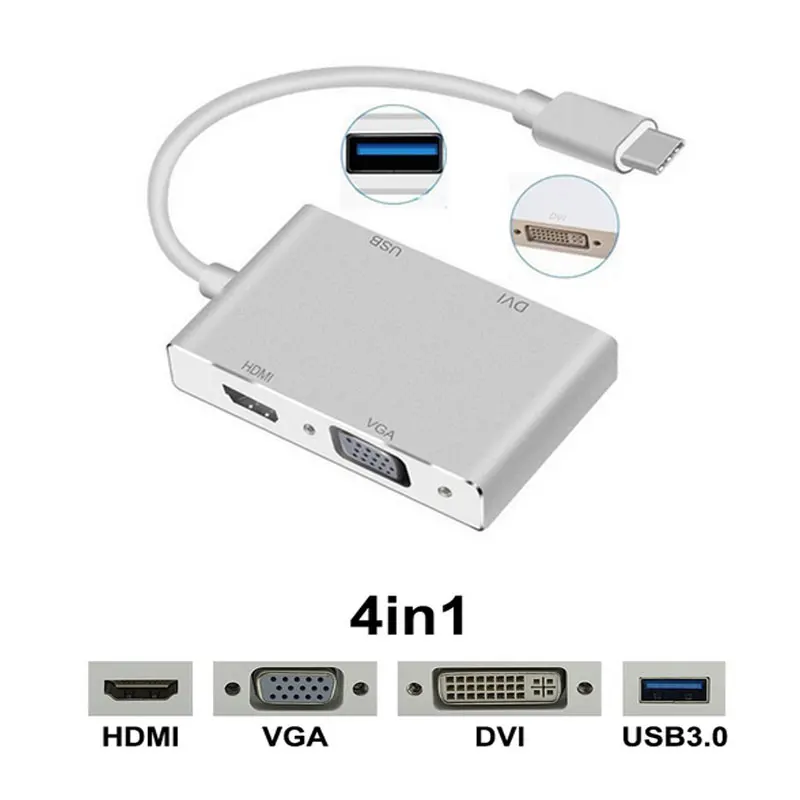 4 In 1 USB 3.1 Type C to DVI VGA HDMI USB3.0 Adapter Converter Cable for MacBook