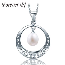 2016 Basic 100% Actual Real Pearl Necklace Classic Silver Pendant White Pink Purple Pure Freshwater Pearl Wedding ceremony Pendants