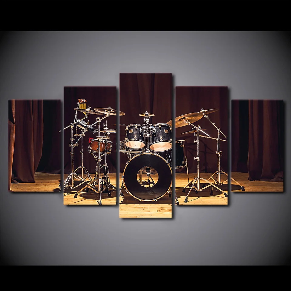 5 Pcs Rock Music Stage Drums Canvas HD Printed Poster Frame Painting
